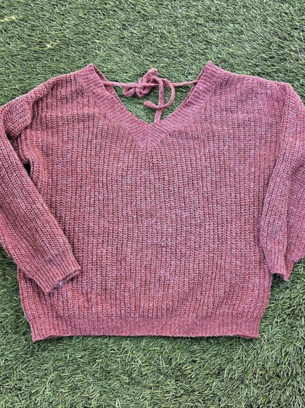 ZAFUL V-Neck Sweater in Pink Size Small With Tie In The Back